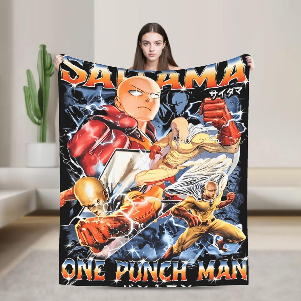 One Punch Man Saitama Anime Graphic Super Warm Blanket Picnic Plush Bedding Throws Print Flannel Bedspread Sofa Bed Cover