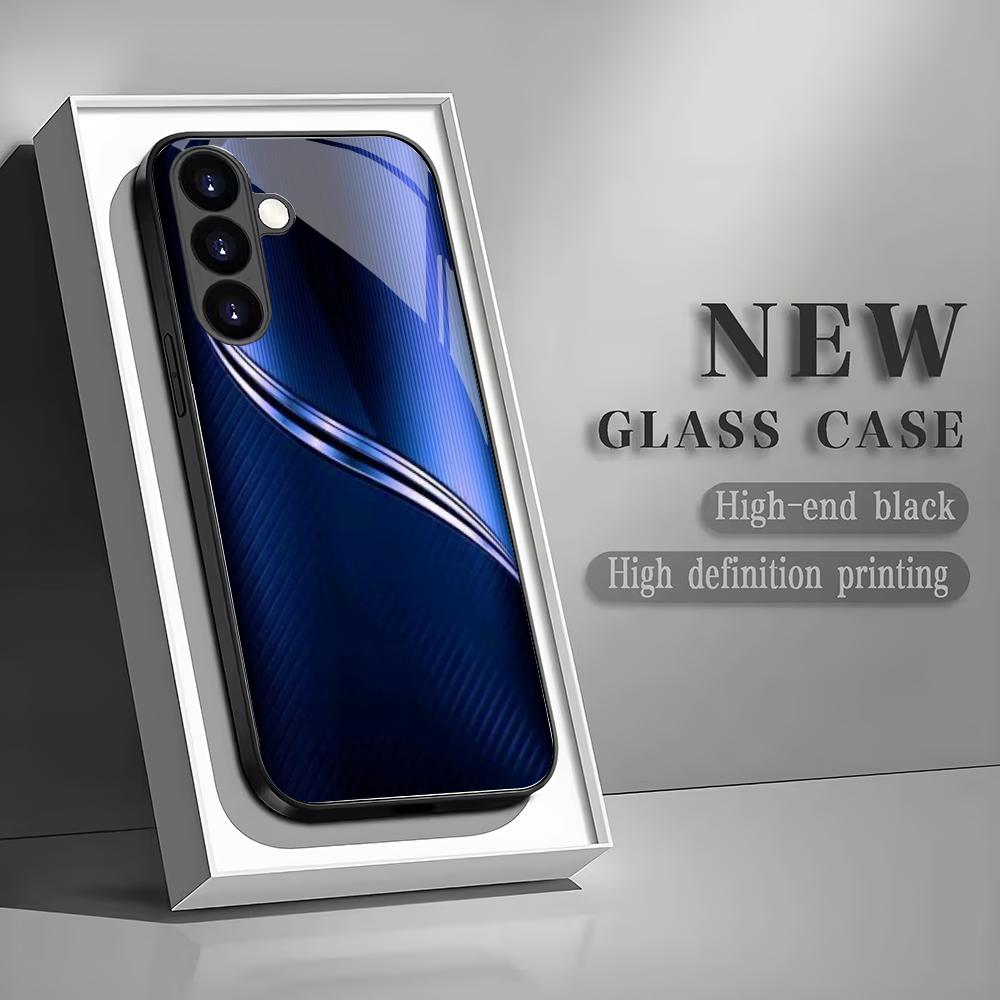 Синий текстурированный стеклянный чехол для телефона, подходящий для Samsung Galaxy S26 S25 S24 S23 S22 S20 FE/Ultra/Plus, противоударная задняя крышка