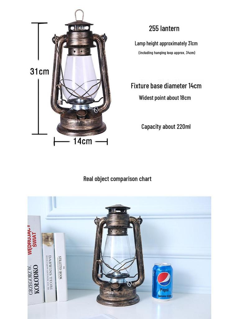Vintage Iron Hurricane Lantern: Outdoor Kerosene Lamp & Decorative Light for Camping