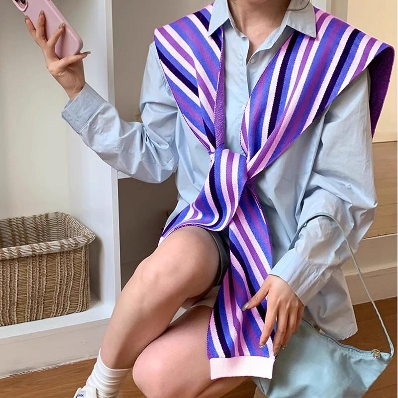 Fashion Stripe Knit Scarf Cute Neck Warmer Circle Fake Collar Front Tie False Collar Women Detachable Collar For Women