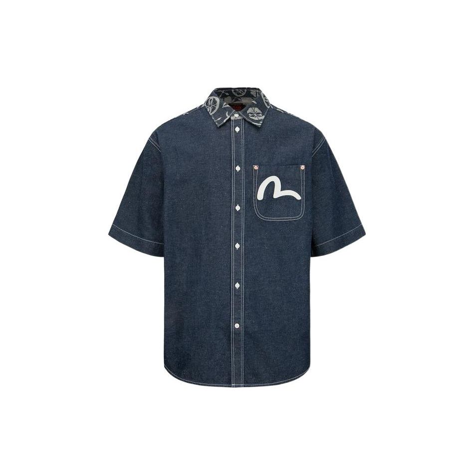 Evisu Пэчворк Цветочная рубашка с коротким рукавом Мужские рубашки 2ESHTM2SS268OSDN