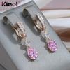 Длинные серьги-капли Kinel с розовым цирконием для женщин, классические модные ювелирные украшения из розового золота
