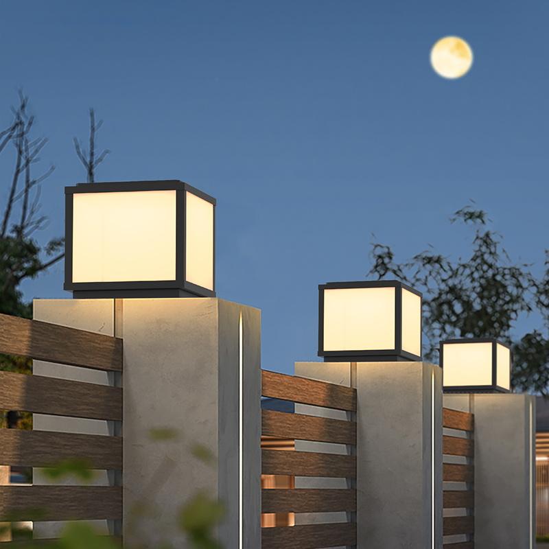Modern Outdoor IP65 Waterproof Square Gate Fence Garden Post E27 Black Aluminum Villa Courtyard Pillar Light