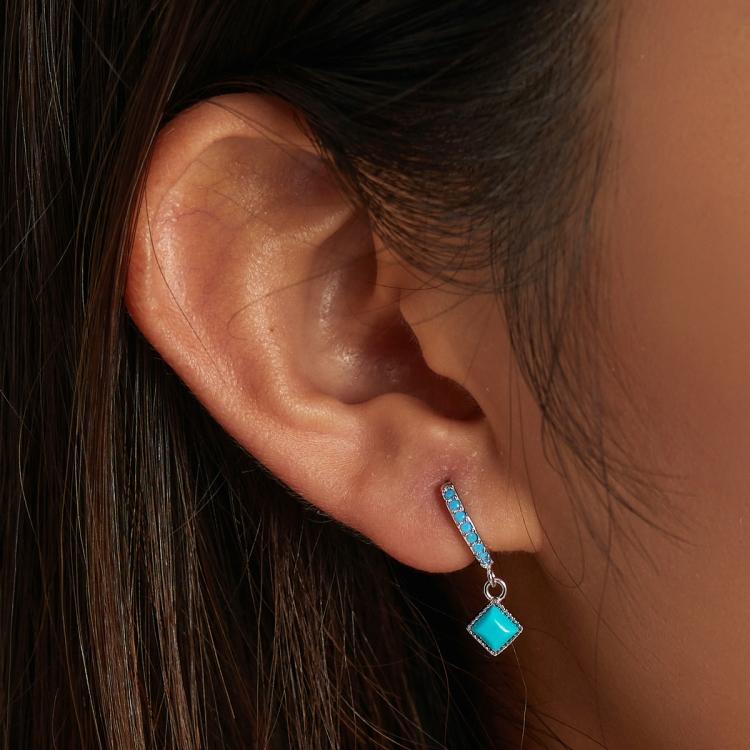 Серьги женские из стерлингового серебра S925, ромбовидные, с бирюзой