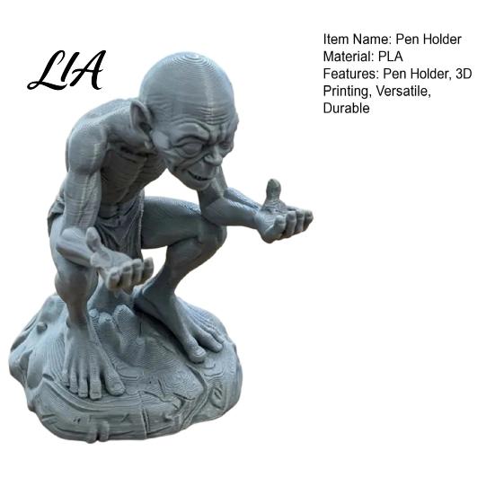 Unique Pen Storage Gollum Two-Hand Support Holder, 3D Printed PLA Desktop Organizer, Film Fan Gift Ideas Movie Character Figurine Stand for Office And
