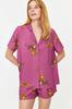 Women's Fashion New Pajama Set Dark Rose Animal Patterned Viscose Shirt-Shorts Woven Pajama Set