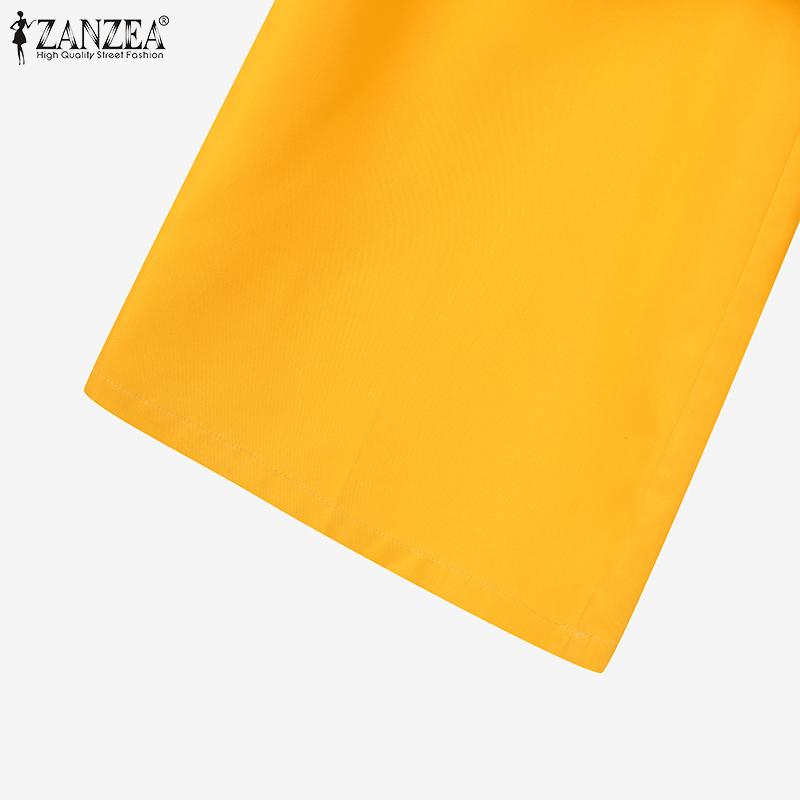 ZANZEA Комплекты из двух предметов, женские рубашки с длинными рукавами, топы и длинные брюки, широкие брюки, повседневные свободные костюмы размера плюс