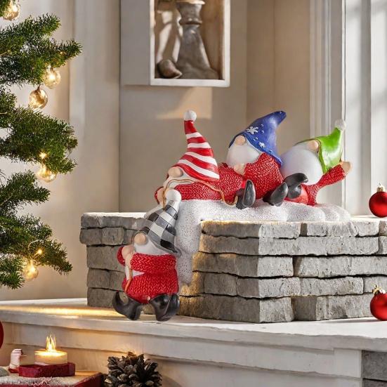 Рождественская статуэтка гнома, сидящая на полке, подвесная, четыре