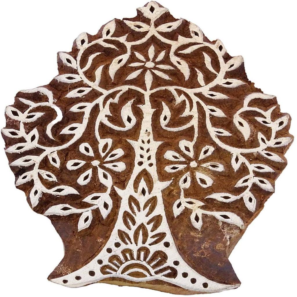 Ксилография Штамп Дерево Блокпринт Граница Штамп Коричневая Индийская Текстильная Печать