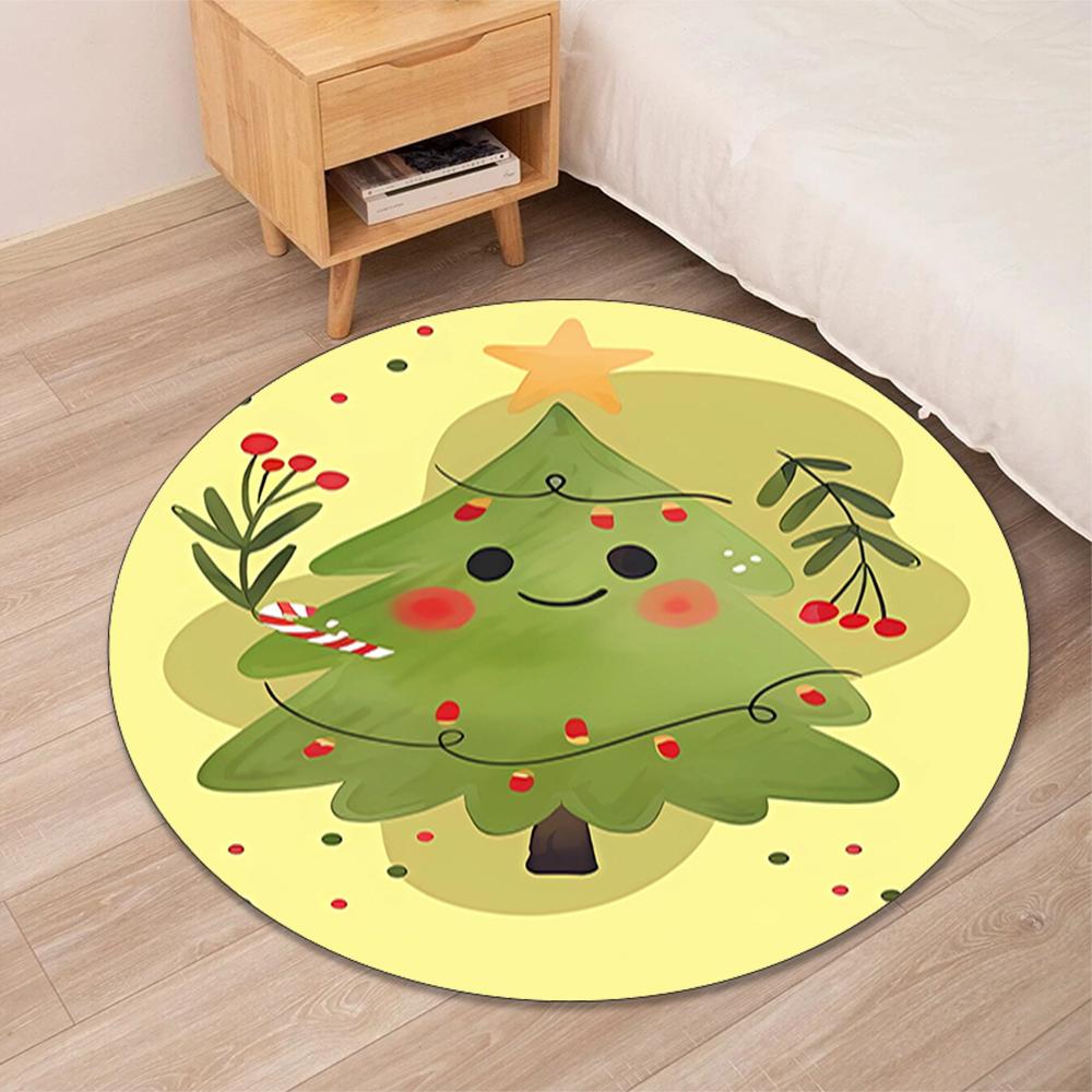 Christmas tree Printed Round Rug Carpet Chair Rug Area Rug Entryway Doormats,for Office Chair Living Room Bedroom Kitchen Room.
