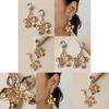 Metallic Gold Flower Earrings With Decorative Stones For Womens Fashion And Celebration