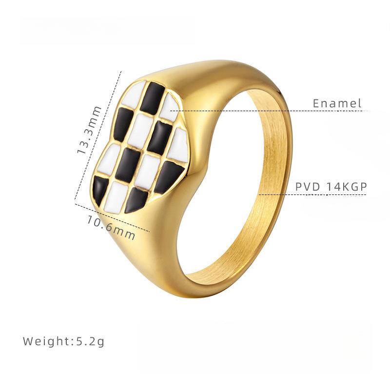 Love Enamel Checkerboard Ring Women's Niche Fashion High-end Finger Ring, Titanium Steel Electroplating Design Sense