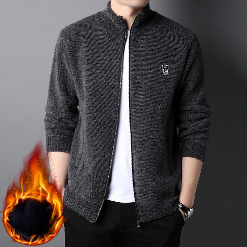 Новая осенне-зимняя куртка Ferret Plus Velvet для мужчин, модная и повседневная верхняя одежда, утолщенный и теплый вязаный кардиган Dad Knitted Cardigan для мужчин