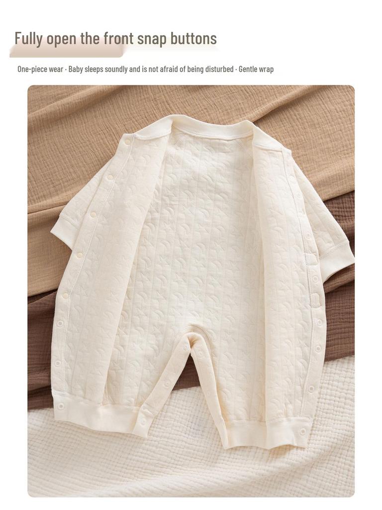 Infant Quilted Cotton Romper: Autumn-Winter, Warm Three-Layer Design, Size 90, Stylish & Cozy