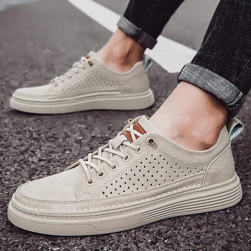 Модные летние туфли-оксфорды из натуральной кожи, дышащие уличные кроссовки, мужская обувь, кожаная обувь ручной работы, повседневная обувь, прогулочная обувь для мужчин