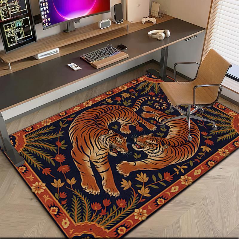 1pc Medieval leopards, tigers, and lions Carpet Rug for Living Room Bedroom Home Sofa Decoration,Kids play Non-slip Floor Mat
