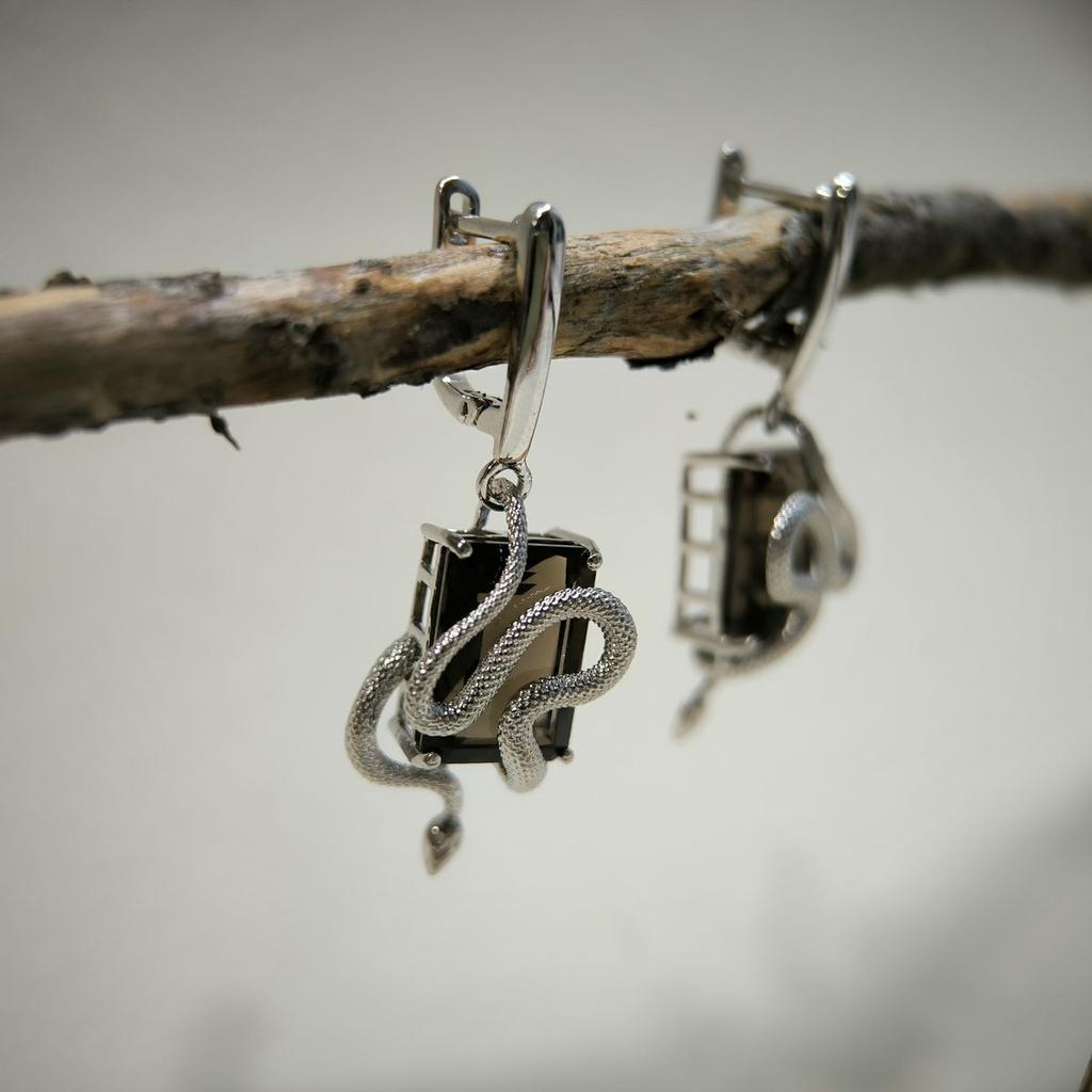 Серебряные серьги с натуральным раухтопазом (дымчатым кварцем) 15.158ct (2177807)