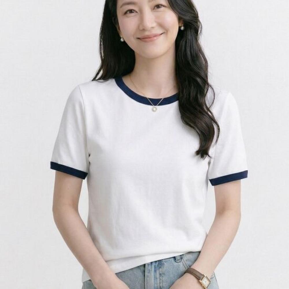Navava Women Simple Daily Color Block Round Neck ShorT Sleeve T shirT nT3297