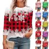 Women's Fashionable Round Neck 3/4 Sleeve Printed Casual Basic Pleated Pullover T-shirt Top