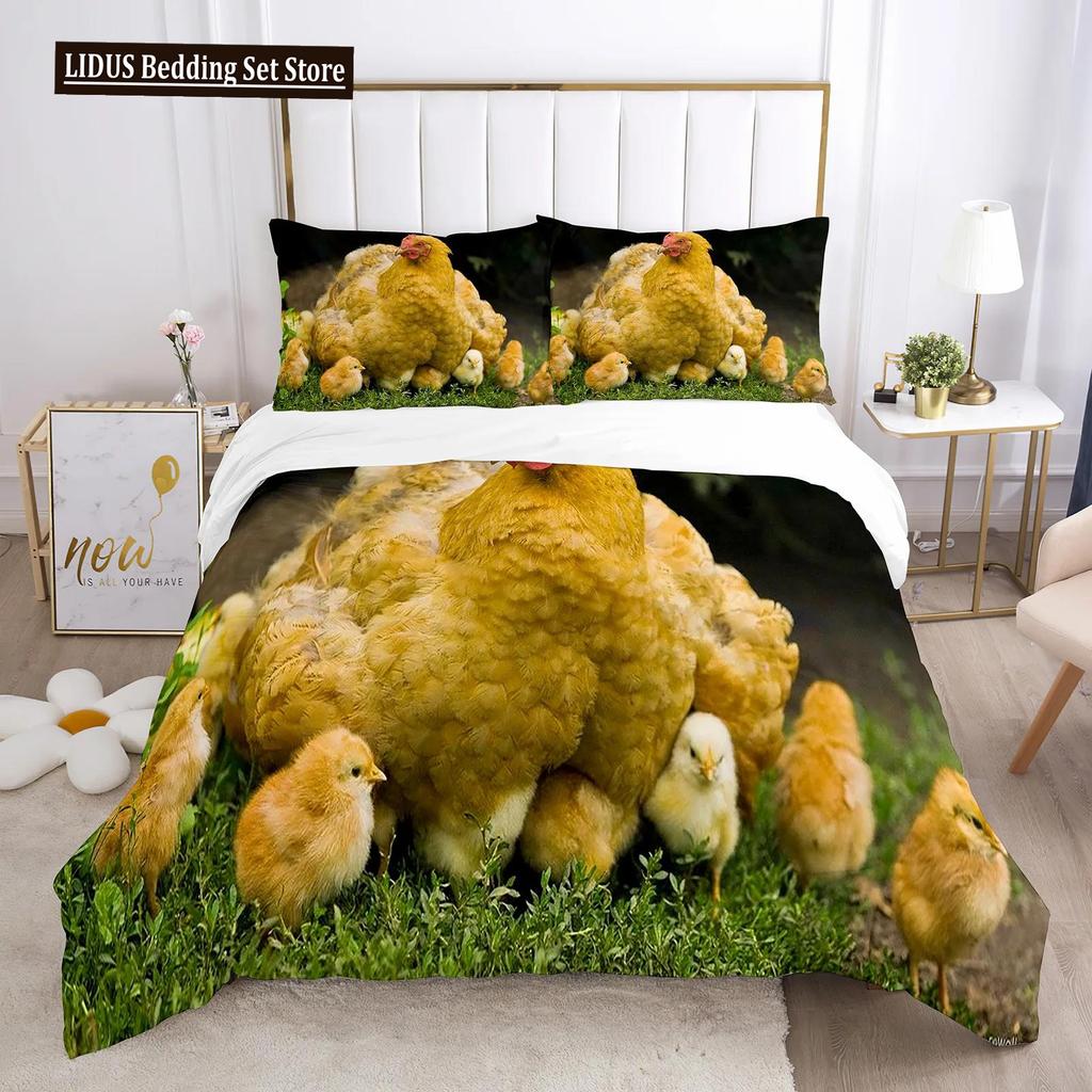 Пододеяльник с курицей King Queen Size, комплект постельного белья с милым рисунком курочки для детей, подростков, взрослых, животных на ферме, мягкий полиэстеровый чехол