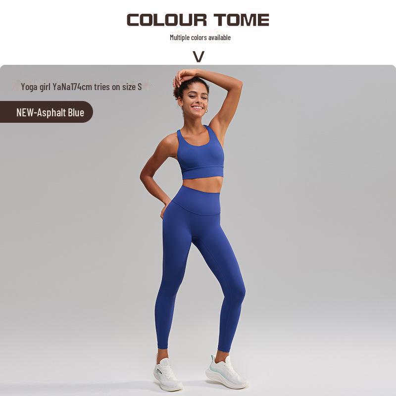 Европейский американский костюм для йоги с перекрестными спинами: Спортивный бюстгальтер для похудения и фитнес-брюки с карманами No-Line