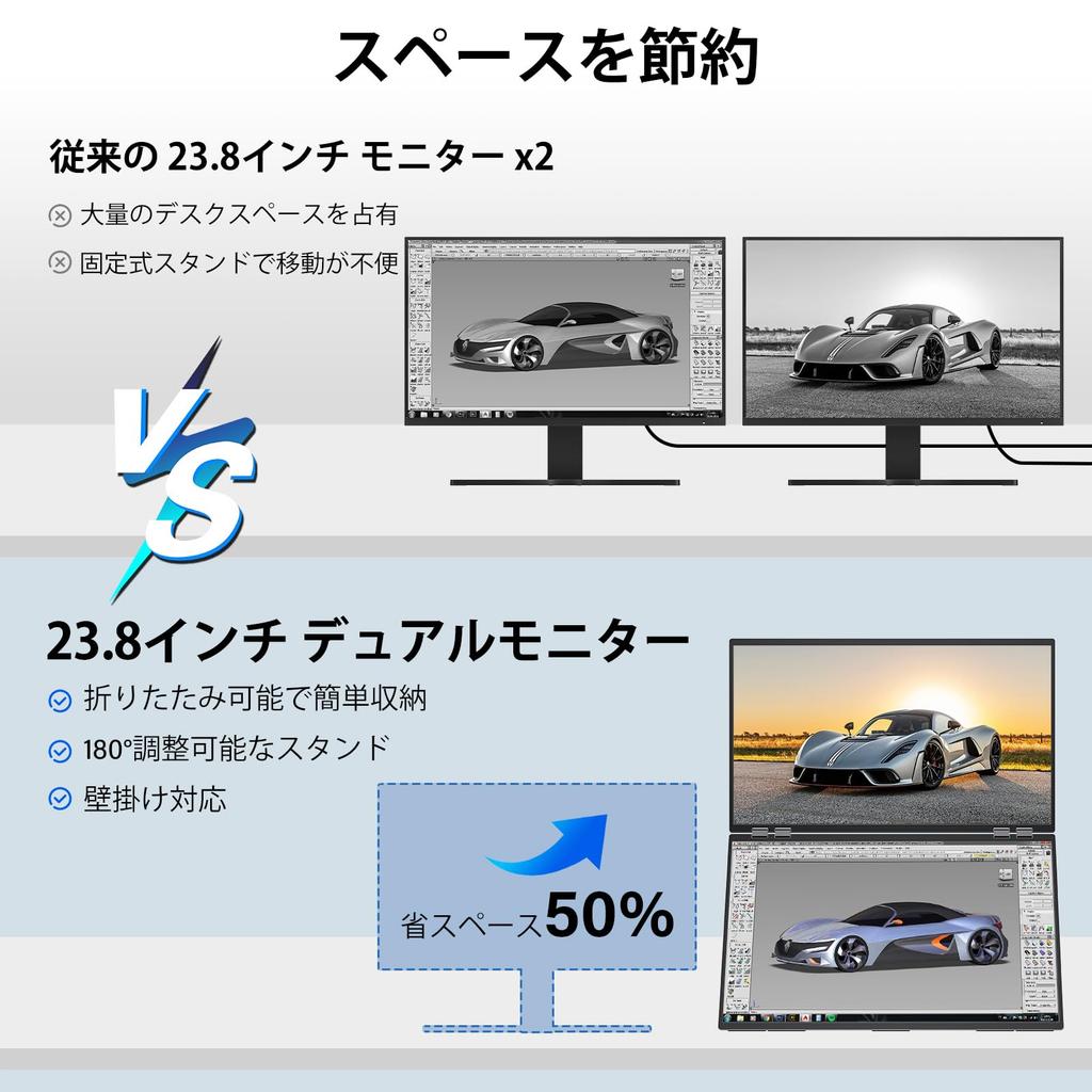 Dual Monitor Inch InnoView No Driver Required Foldable Dual Display sRGB 100Hz 2 Monitors FHD1080p Triple Monitor Auto Rotate Full Function Standard