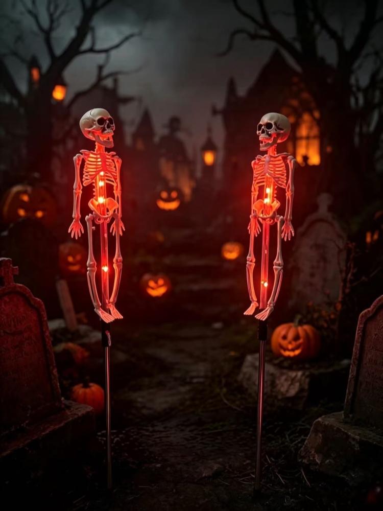 Xiaomi 2PC/Set Halloween Outdoor Solar Garden Lights Waterproof 3D Horror Bat Skeleton Purple Orange Stake Lights House Party Decor