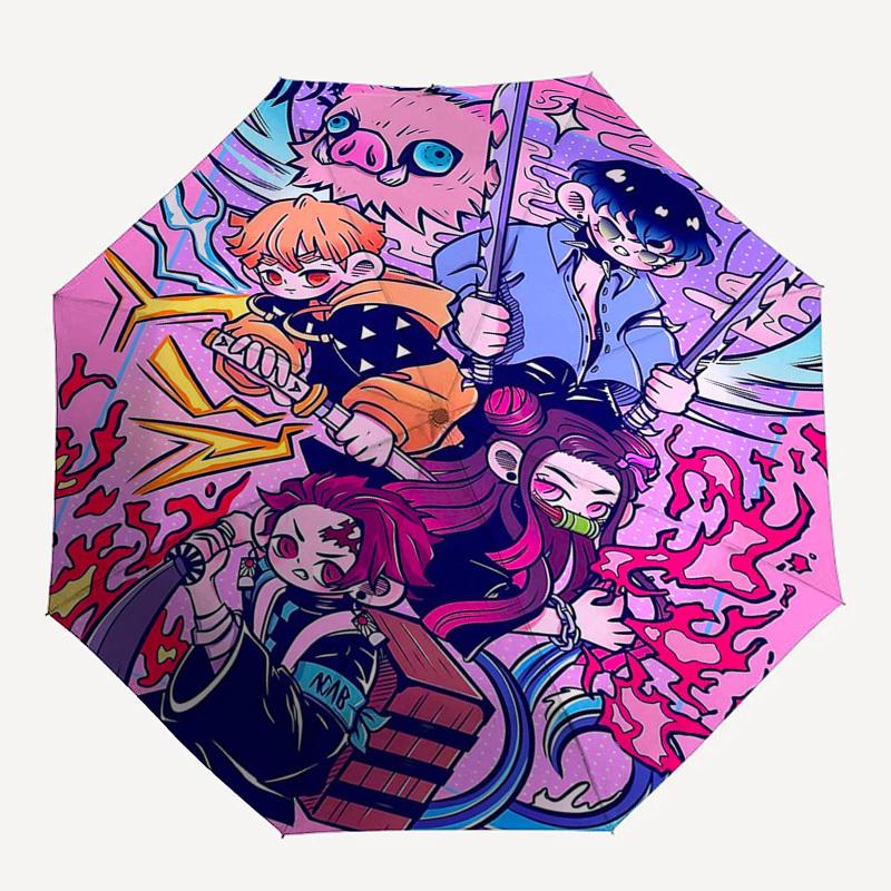 1pc Outdoor Umbrella with Demon Slayer Characters, Automatic Opening/Closing, Portable Tri-Fold Design, 8-Rib Iron Frame - Perfect Gift for Fans,