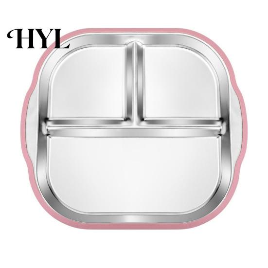 Silicone Sleeve Toddler Plate Stainless Steel with Suction Base 3-Compartment Baby Mess-free Mealtime Set Bowl Non-Slip Grip Unbreakable Metal