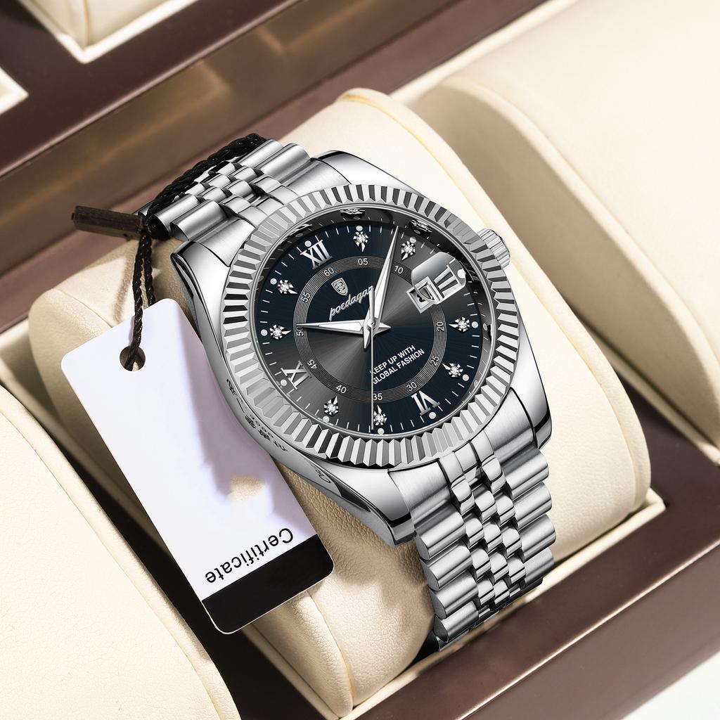 Brand Luxury Men's Watch New Business Quartz Watch Man Diamond Calendar Clock