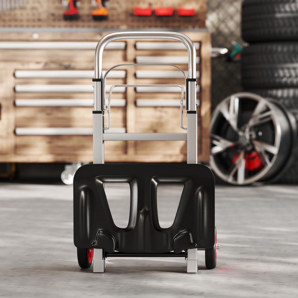 Hand Truck, Folding Aluminum, 90 kg Load, Wheels, Telescopic Handle, 40 x 41 x 108 cm, Silver