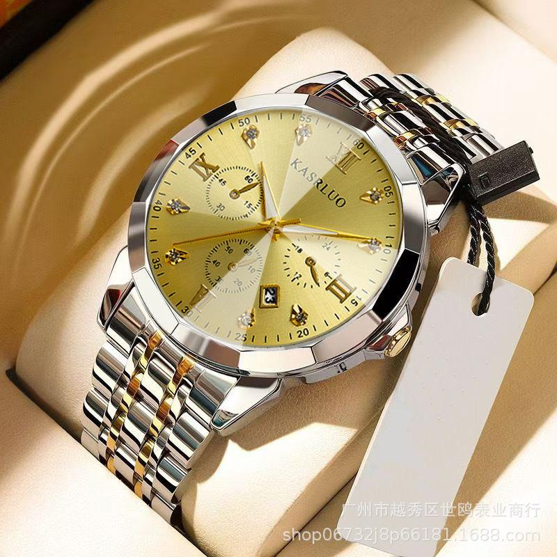 Men'S Non-Mechanical Quartz Watch Calendar Luminous Fashion Business Steel Belt Overseas Watch Men'S