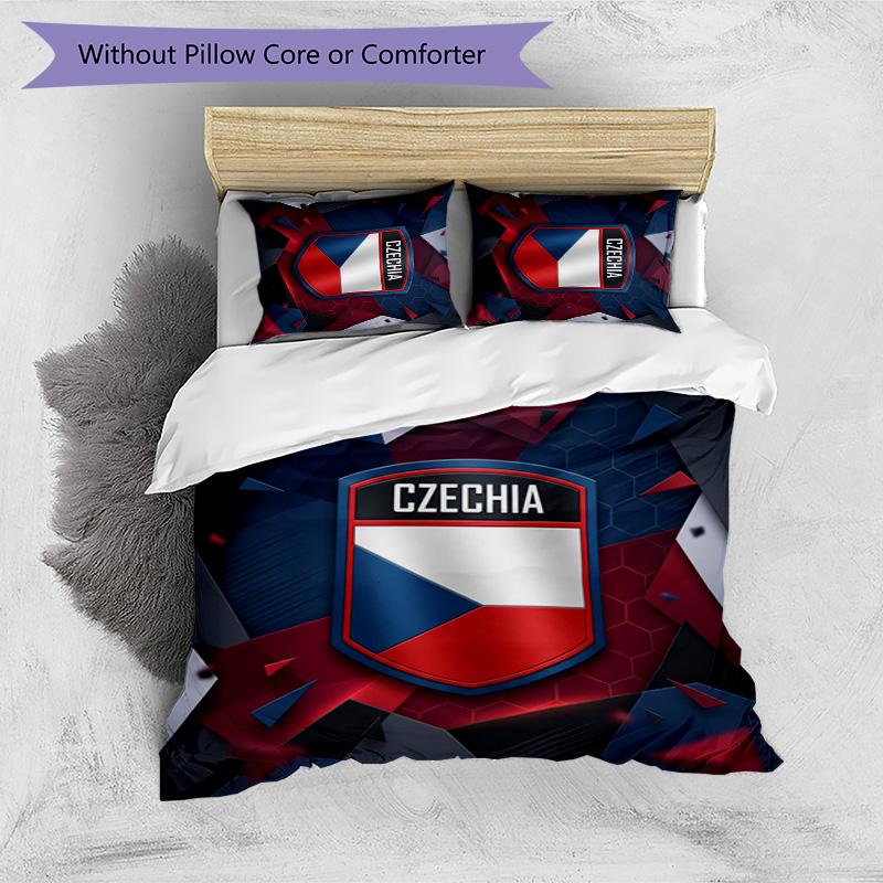 Czech Republi Football Printed Bedding 3 Piece Set Cozy Breathable Bed Cover Set as Housewarming Holiday Gift
