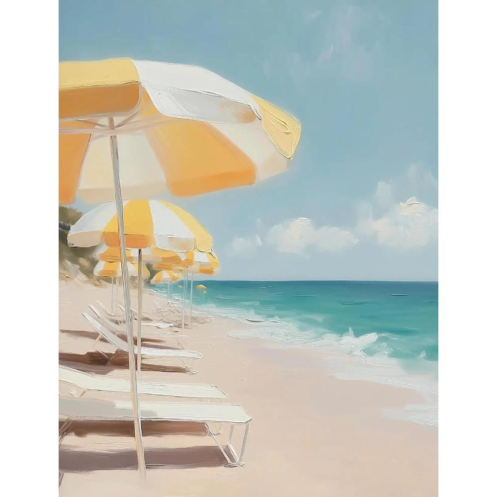 Dreamy Pastel Summer Beach Posters Woman Swimming Umbrella Sea Turtle Prints Canvas Painting Wall Picture Home Living Room Decor