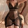 Nightgown Sexy Clothing Lace Skirt Mesh Sexy Lingerie Dress Elegant Bow Deep V Lace Skirt  Home