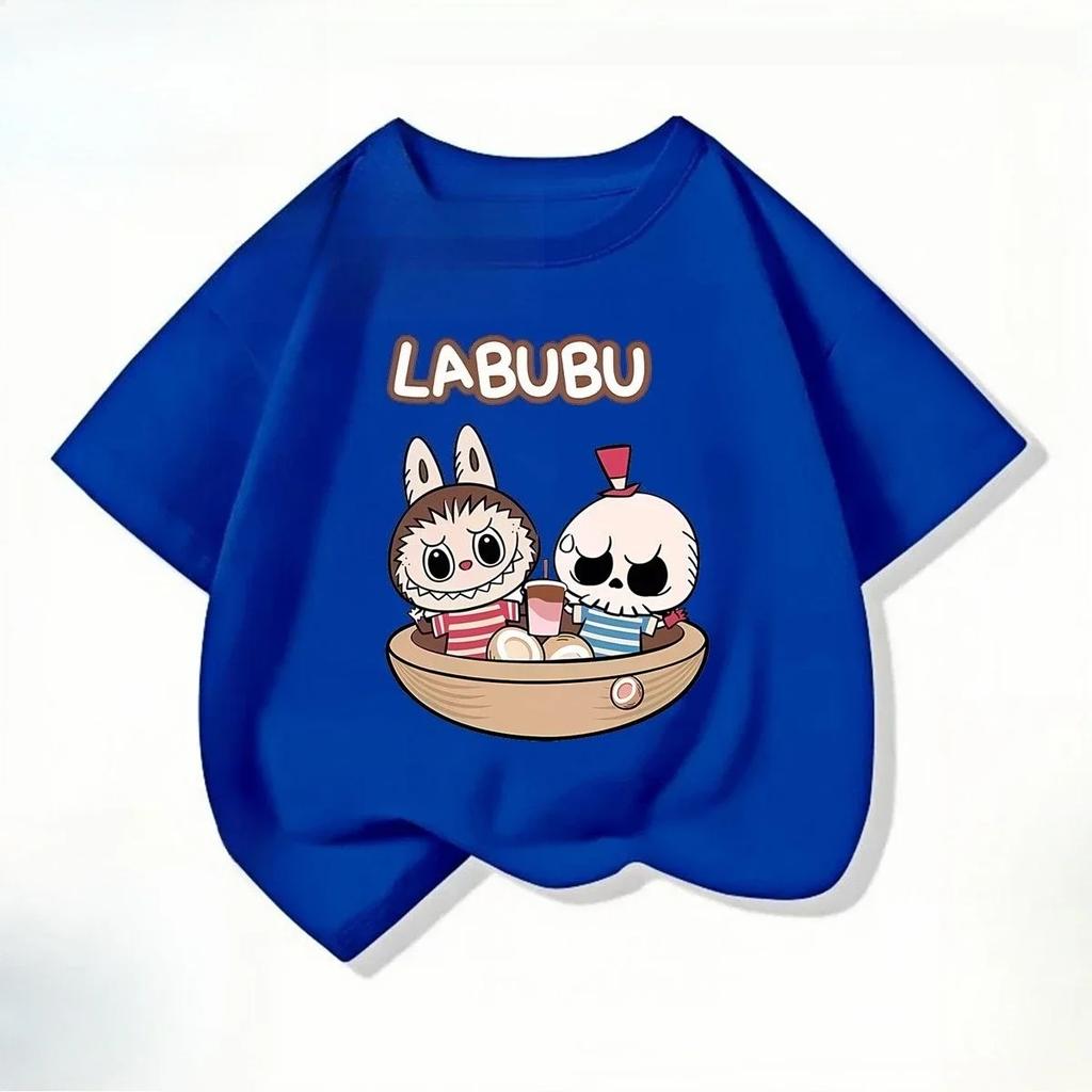 Labubu Летняя Милая Мультяшная Принтованная Детская Футболка Повседневная Модная С коротким рукавом Каваи Топ Детская Футболка для Мальчиков и Девочек Смешная Одежда