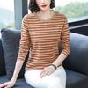 Plus Size Loose-Fit Cotton Striped Long-Sleeve T-Shirt for Middle-Aged & Elderly Women
