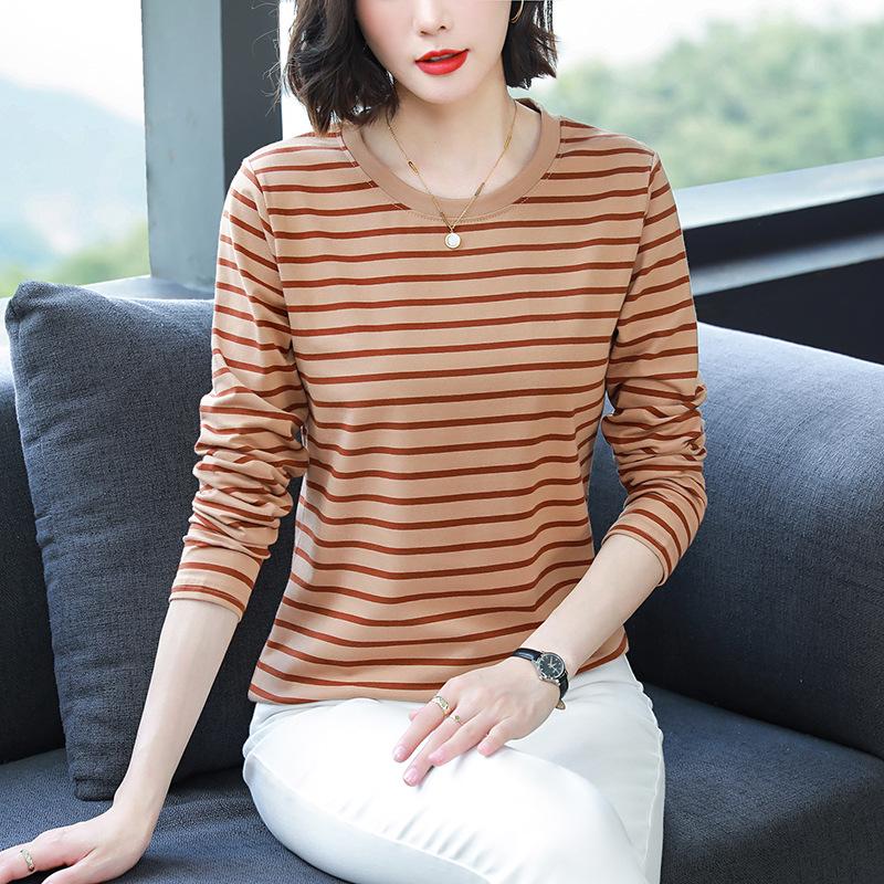 2023 Women's Oversized Striped Cotton Long-Sleeve T-Shirt for Autumn
