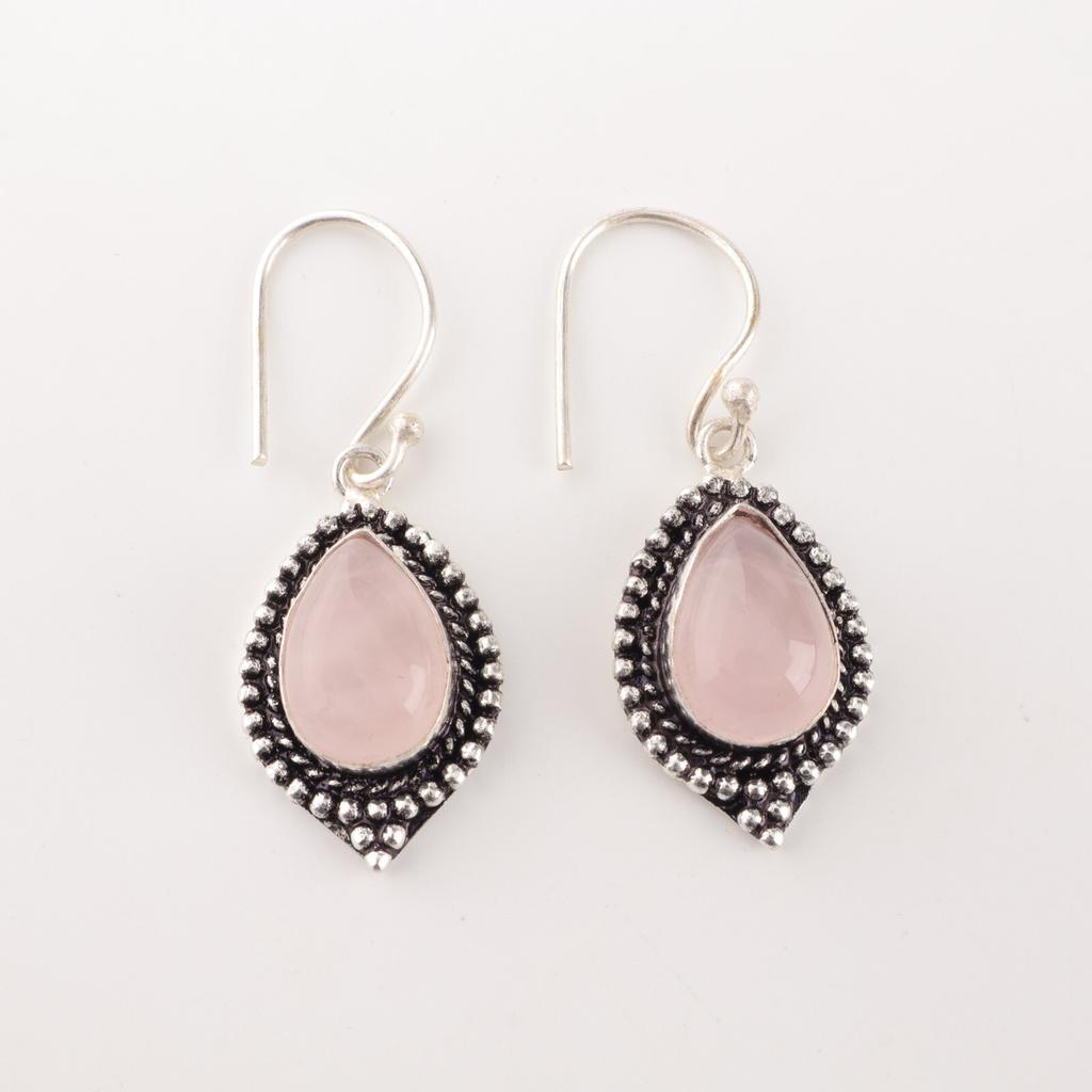 Серьги с розовым кварцем из серебра 925 пробы, ручная работа, рождественский подарок EE-164-27