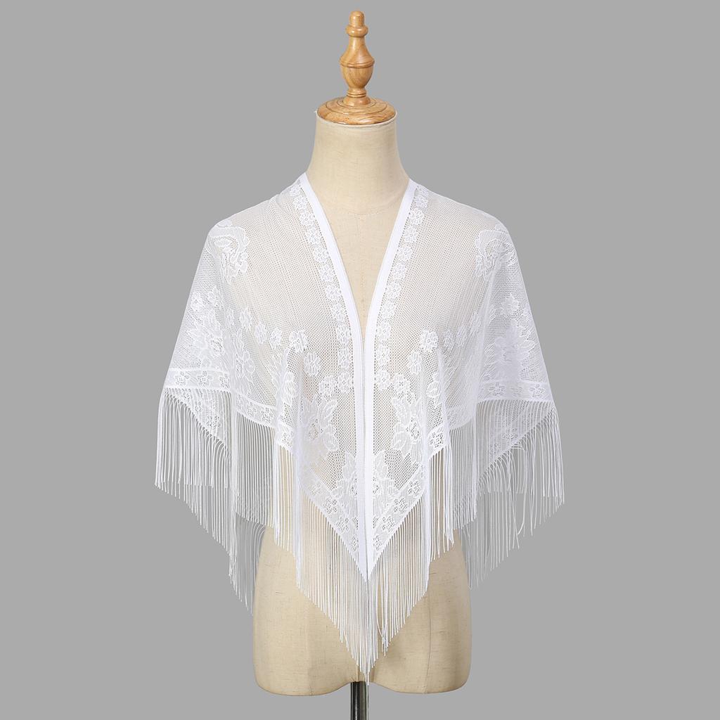 Spanish Mantilla Lace Veil Chapel Scarf For Church Ramadan Hollow Out Embroidery Tessles Stoles Muslim Women Luxury Turban