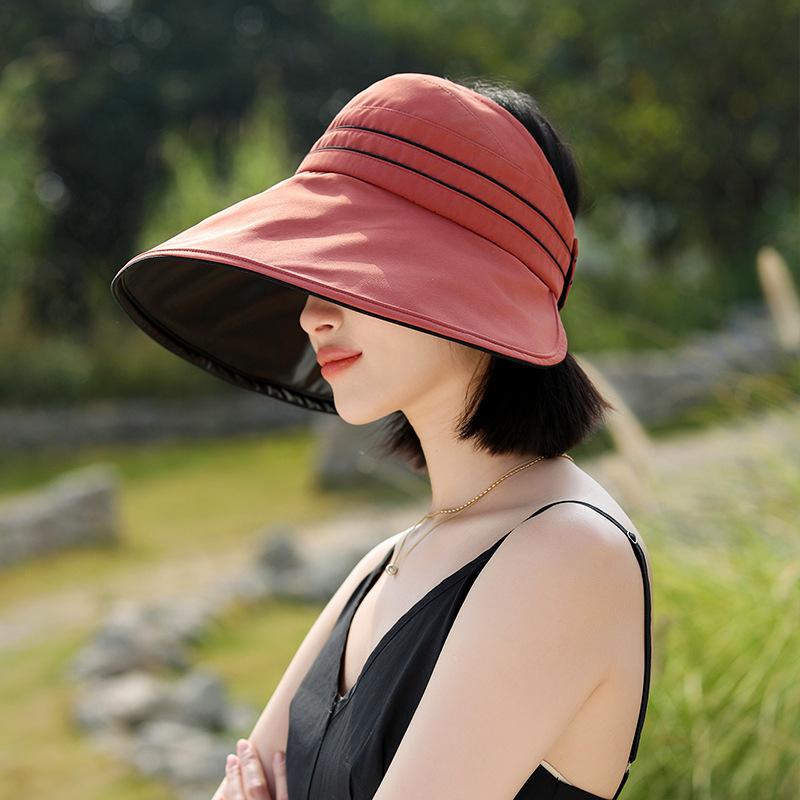 New matte vinyl sunscreen women's summer UV protection big brim sun hat outdoor empty top sun shows small face
