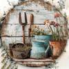 Wooden Disc Scrap Flower Pot Fork Sign 1 Piece 2D Wall Art Indoor/Outdoor Holiday Decoration Garden Room Decoration