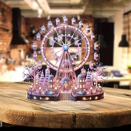 Ferris Wheel Ornament 2D Flat Acrylic Decoration with Base Desktop Castle Ferris