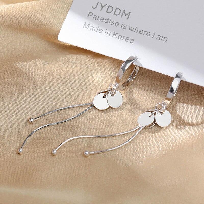 Серьги-кольца из стерлингового серебра 925 пробы с круглым диском, женские длинные серьги с кисточками, модные ювелирные изделия, подарки