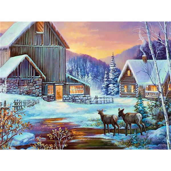 Full Drill Diamond Mosaic House 5D Diamond Embroidery Painting Landscape Winter Personalized Gift Christmas Decoration