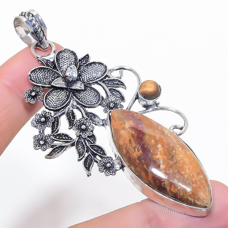 Natural Ghost Eye Jasper 925 Sterling Silver Jewelry Pendant 3.35" c9o20