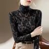 Long Sleeve Crocheted Simple Lace Shirt Women Fashion Turtleneck Woman Blouse Ladies Elegant Female Slim Fit Tops 30272