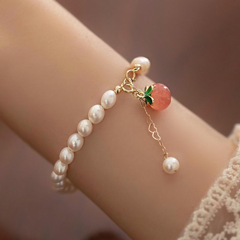 Корейский браслет с подвеской в виде персика для дам, элегантный браслет с цепочкой в стиле барокко, ювелирные изделия, подарок на вечеринку