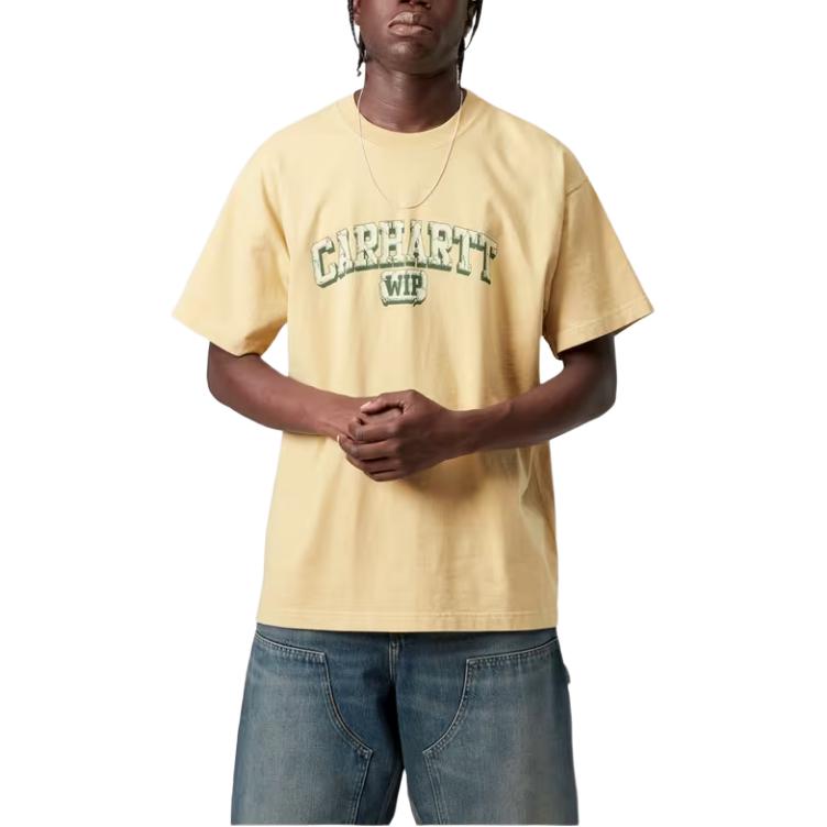 Carhartt WIP FW25 Весна/Лето Прочная футболка Свободная Выцветшая Логотип спереди Буквы Винтажная Повседневная футболка с коротким рукавом Мужские футболки I036015-3GC-4G