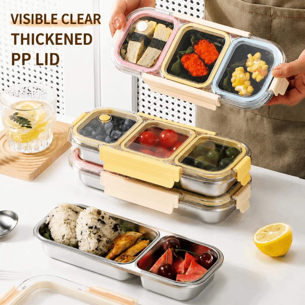 304 Stainless Steel Divided Lunch Box with Fork Spoon Food Container New Bento Box For Meal Prep